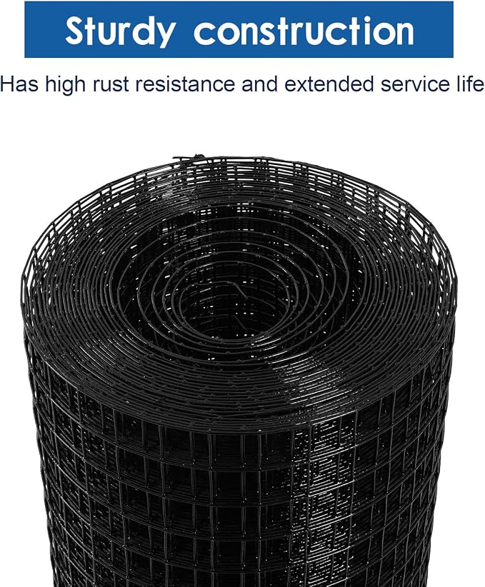 48'' x 50' 1/2inch Hardware Cloth 19 Gauge Black Vinyl Coated Welded Fence Mesh for Home and Garden Fence and Home Improvement Project