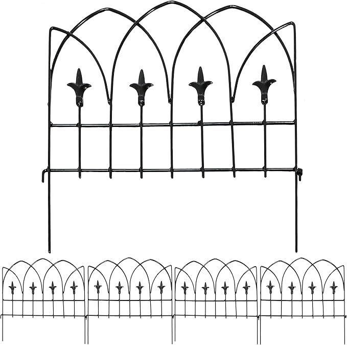Sunnydaze Bayonne 8' Set of 5 Steel Decorative Garden Fence Panels - 19" W x 19" H Per Panel - Black