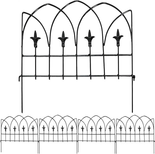 Sunnydaze Bayonne 8' Set of 5 Steel Decorative Garden Fence Panels - 19" W x 19" H Per Panel - Black