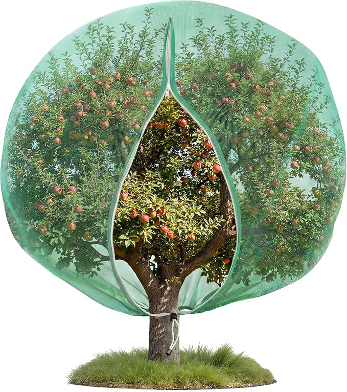 12W x 14L Ft Extra Large Fruit Tree Netting Cover with Zipper and Drawstring, Plant Protection Netting Insect Bird Barrier for Garden Cherry Trees Peach, Keep Birds Squirrels Cicadas Out