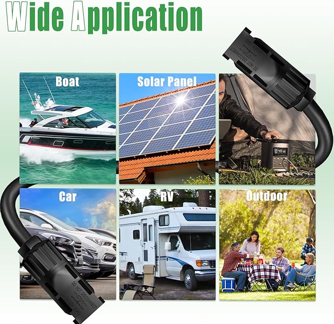Twin Wire 50FT Solar Extension Cable - 10AWG (6mm²) Solar Panel Connector, with IP67-Male/Female Solar connectors for Outdoor Automotive RV Boat Marine Solar Panel- Black & Red