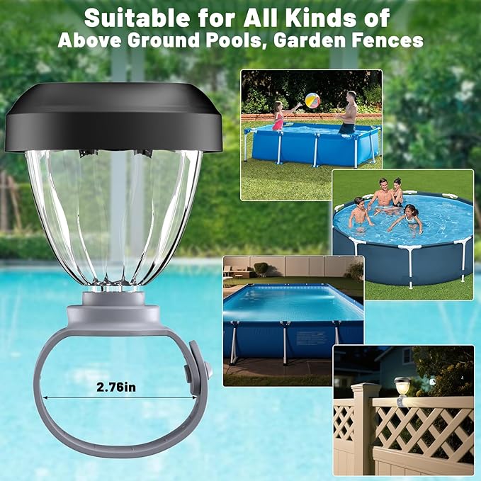 Solar Pool Lights for Above Ground Pools, LED Energy Saving Warm White Light, Waterproof for Frame Swimming Pools Night Accessories(4 Pcs)