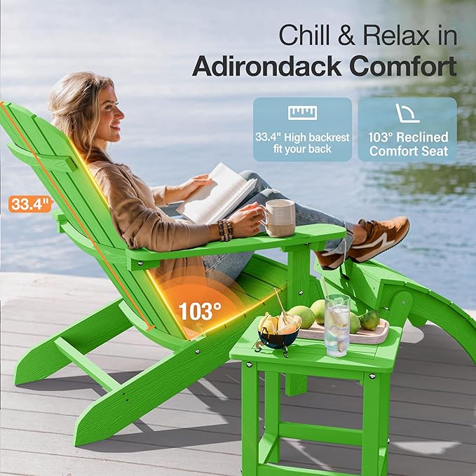 YEFU Adirondack Chairs Set of 6: Plastic Adirondack Chairs - Patio Chairs with Wood Texture - Outdoor Chair HIPS - Lawn Fire Pit Deck Porch Garden Chairs for Adults (Lime)