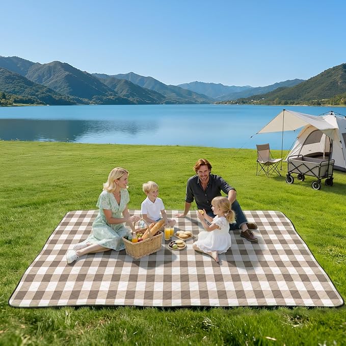 TigeJoy Extra Large Picnic Blanket Waterproof Foldable 80''x118'', Outdoor Picnic Mat Beach Blanket Sandproof for Park, Grass, Travel, Hiking, Camping Essentials, Gingham Picnic Blanket