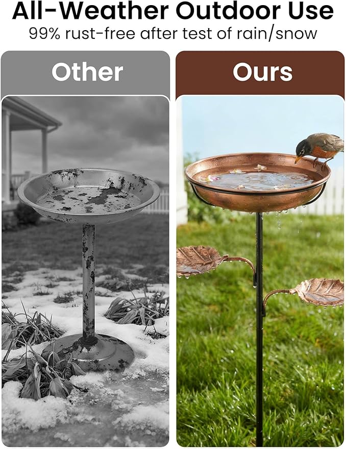 36" Metal Bird Bath & Feeder - Rust-Resistant Antique Design, Ultra-Stable 5-Prong Base & Detachable Easy-Clean Bowl - Tool-Free 3-Min Assembly Garden Decor for Outdoors, Patio, Backyard