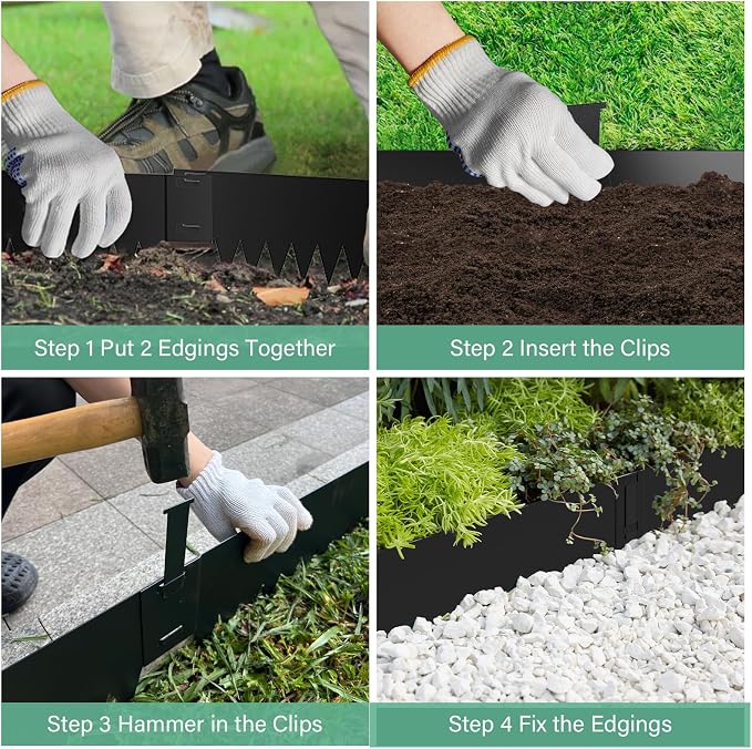 Metal Landscape Edging 6-Pack, Steel Edging Powder Coating - 40" L x 8" H Strips Garden Edging Border with 6 Clips - Edge for Lawn Yard (20Ft Total, Black)