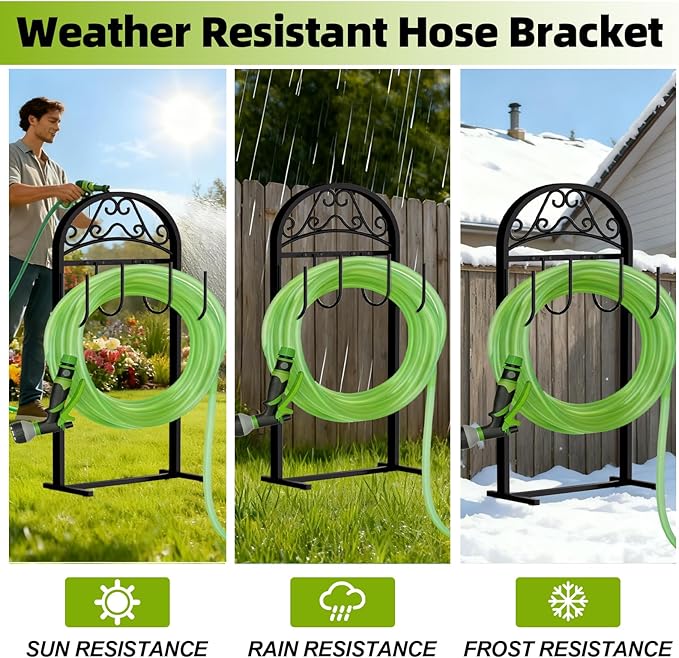 Garden Hose Holder, Hose Holder Stand Rustproof Freestanding Heavy-Duty with Sturdy Metal Hose Stand and Hanger, Hoses Storage Holds 100Ft Hose Reel for Outside Yard