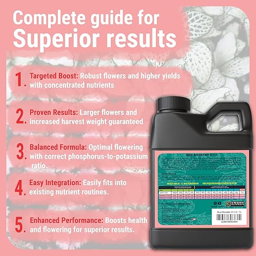 Cronk Nutrients Bud Booster - Best Budding Fertilizer for Maximum Blooms - Hydroponic Nutrients for the Bloom Phase - Balanced pH Formula - Suitable for Soil, Soilless, and Hydroponic Systems, 1L