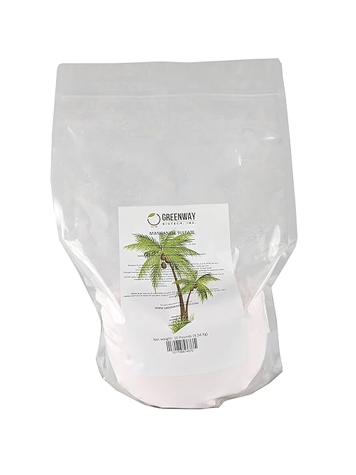 Greenway Biotech, Inc. Manganese Sulfate Monohydrate Fertilizer- 100% Water Soluble Contains 31% Manganese Ideal for Hydroponics & Aeroponics Agriculture- Palm Tree Plant Fertilizer (10 Pounds)