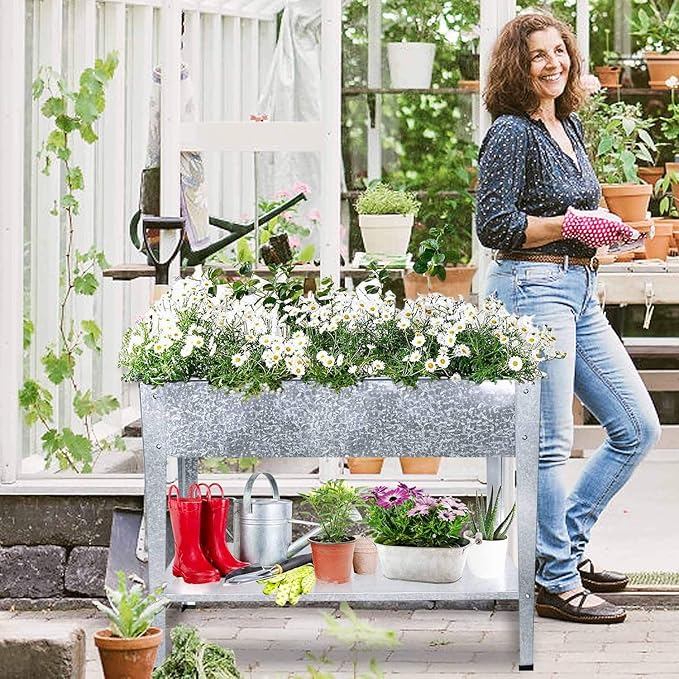 Galvanized Raised Garden Bed for Vegetables Elevated Planter Box with Legs Outdoor Patio Apartment Herb Container Metal