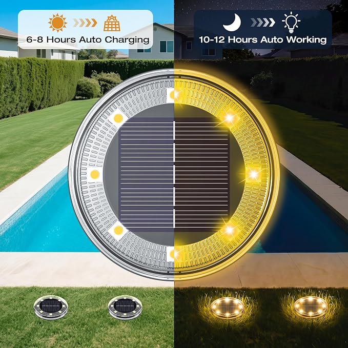vighep 8 Pack Solar Ground Lights, 2.8 inch Flat Solar Light Outdoor Waterproof, Anti Rust, Low Profile Led Solar Powered Disc Lights Landscape Lighting for Yard,Walkway,Lawn,Path - Warm White