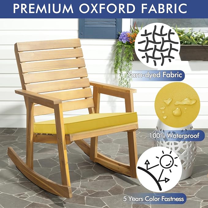 Outdoor Chair Cushions 24 x 24 Inch Water Resistant Patio Chair Cushions with Tie Color Fastness Thick Outdoor Seat Cushion for Garden Lawn Patio Furniture Yellow Set of 2