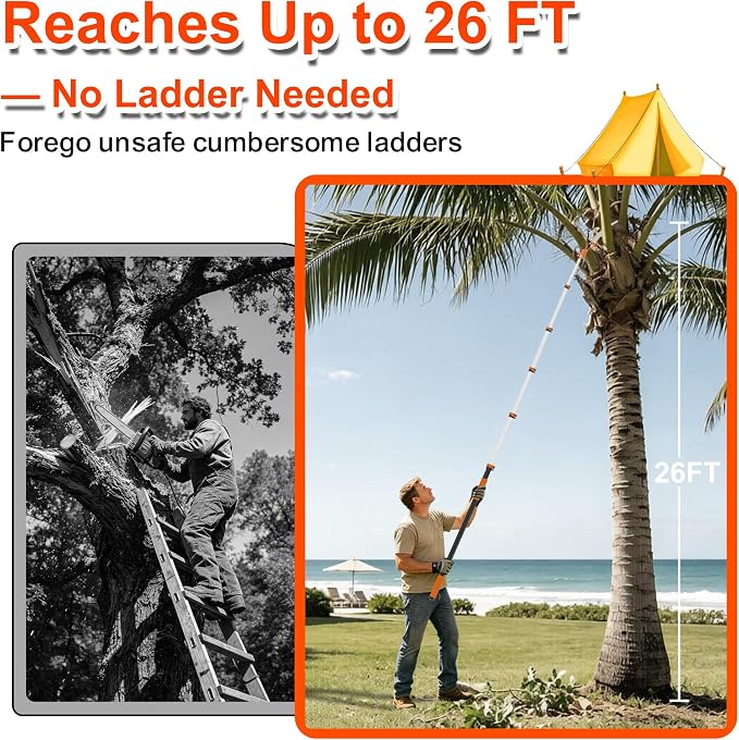 5-20 FT Extendable Manual Pole Saw, Tree Trimming Pruner with Flip & Screw Dual Lock, Adjustable Long Handle High Reach Cutter for Yard & Garden