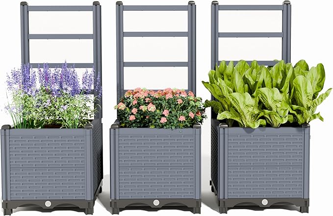 48" Self Watering Raised Garden Bed, Modular Planter Box with Water Level Indicator, Weather Resistant for Vegetables, Herbs & Flowers, 3-in-1 Configurable Design, Gray