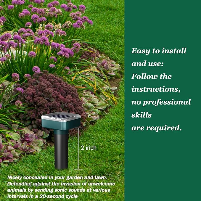 Deer Repellent Devices, Sonic & Solar-Powered Outdoor Deer Deterrent for Garden Plants, 7000 Sq Ft Coverage, Waterproof Sonic Repeller to Keep Deer and Rabbits Away (4)