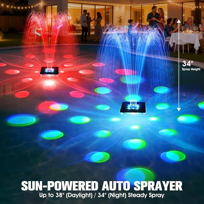 Patent Solar Fountain,Floating Solar Pool Fountain with 9 Lights&Anchor,Large Solar Powered Water Fountain for Above Ground Pool Fountain Pump, Waterproof Floating Fountain for Pool-Dark Blue