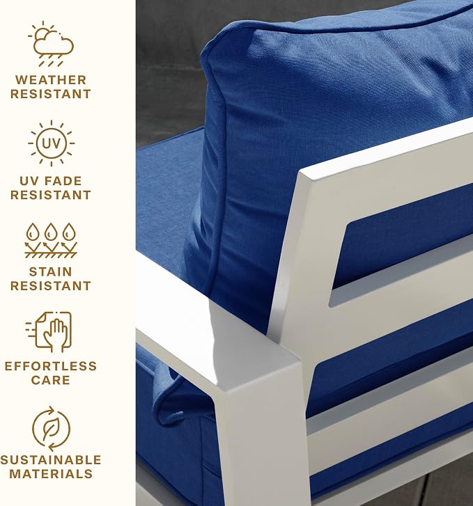 Honeycomb Outdoor Heritage Deep Seat, 24 x 23, Textured Solid Sapphire Blue Chair Cushion with Removable Cover, for Patio Furniture