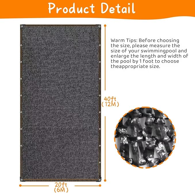 20x40 FT Pool Leaf Net Cover for Inground Pools or Above Ground Rectangle Swimming Pools, Mesh Pool Cover Swimming Pool Closing Kit, Multi-Function Sun Shade for Leaf Protection.