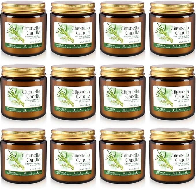 Citronella Candles Glass Outdoor&Indoor，12pack Scented Candle Natural Soy Wax for Home Decor,Gifts,Garden Camping Patio Picnic,3.5oz Long Lasting