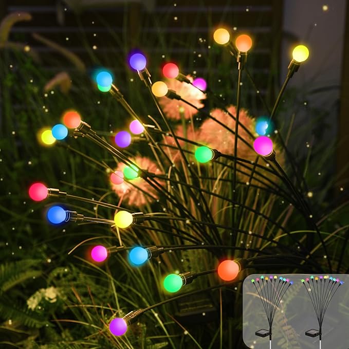 Solar Garden Lights Swaying, 60 LED Firefly Lights Outdoor Waterproof, Garden Decor Solar Lights Outdoor for Yard Porch Patio (6 Pack Multi-Colored)