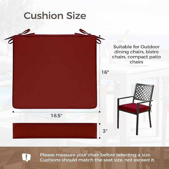 UNIKOME Outdoor Chair Cushions Set of 4, Water Resistant Patio Seat Cushions with Ties for Outdoor Furniture, High-Density Foam, UV & Fade Resistant, Piped Edge – 18.5" x 16" x 3", Wine Red