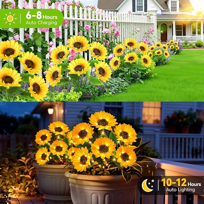 Ahaorigin Solar Sunflower Lights 6 Pack, 36 LED Solar Garden Lights Outdoor, IP65 Waterproof Solar Flowers for Yard Patio Decor, Auto On/Off, Best Mother’s Day Gift Ideas for Mom Grandma Women