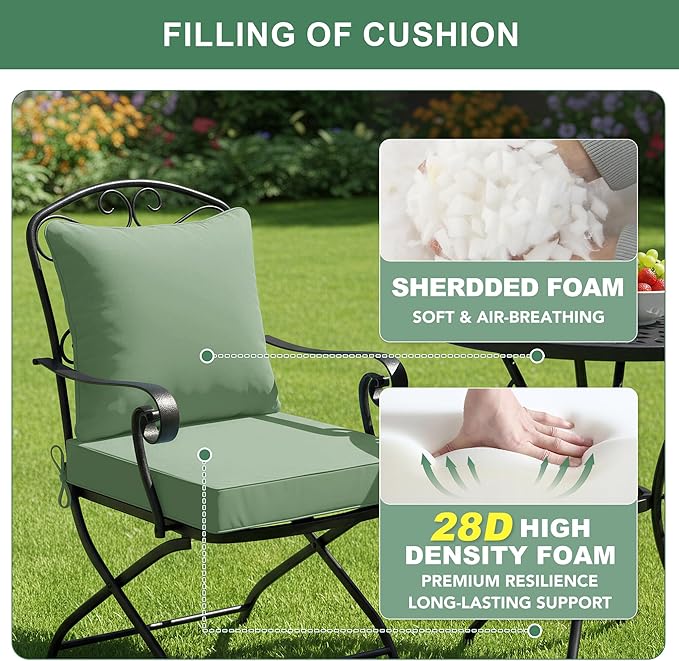 Summsun Outdoor Cushions for Patio Furniture, Double-Sided Waterproof Backrest and Deep Seat Cushion Set with Removable Cover, 22 x 22 Inch, Sage Green, Set of 2
