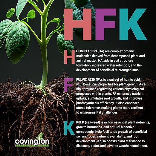 Covington PRO-LINE Humic Acid, Fulvic Acid, Kelp Seaweed Fertilizer (32oz), HFK-633 Superior Potassium Nitrate Root Growth Stimulant with Humic, Fulvic & Kelp Fertilizer for Plant & Tree Root Health
