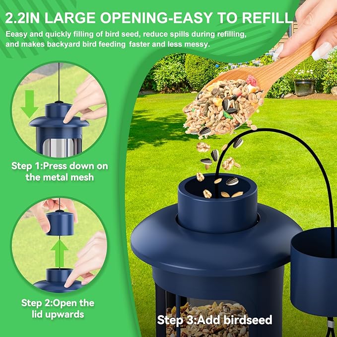 Squirrel Proof Bird Feeders for Outdoors with Weight-Activated, 3LB Large Metal Wild Bird Feeders for Cardinals,Blue Jay,Finch, Weatherproof Durable Tube Hanging Bird Feeder for Backyard,Garden,Patio