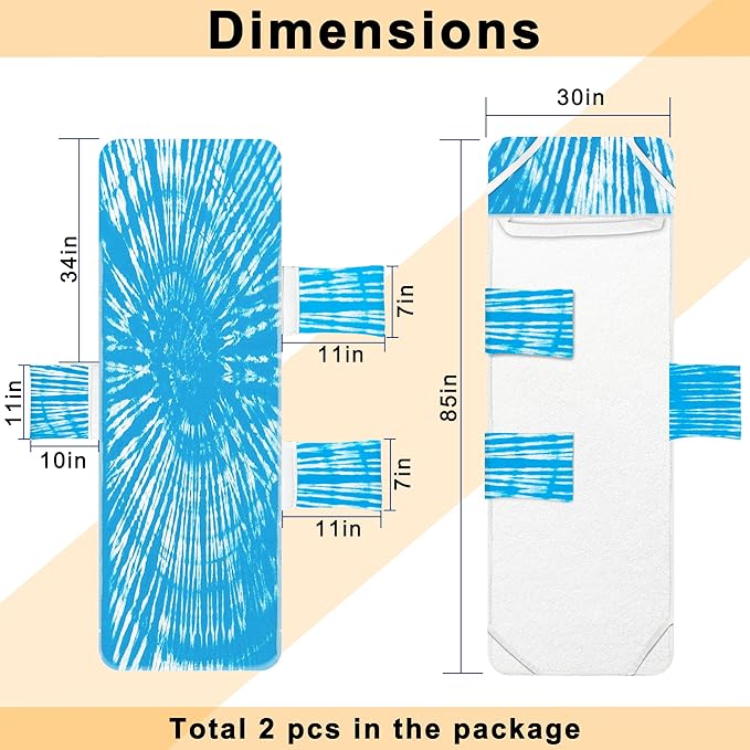 Lounge Chair Towel Cover (Pack of 2), Tie Dye Style Chaise Lounge Cover, Beach Chair Covers with Pockets for Pool Beach Garden Courtyard Outdoor Trips, 85 x30 in, Sky Blue