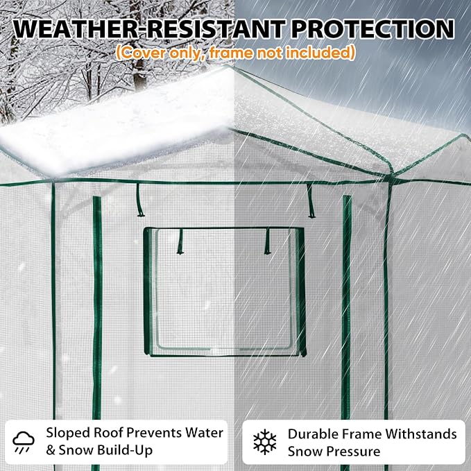 EAGLE PEAK Replacement Cover for 6.6x6.6 ft Hexagon Pop up Greenhouse, Front and Rear Roll-Up Zipper Entry Doors and 2 Roll-Up Side Windows (Frame Not Included), White