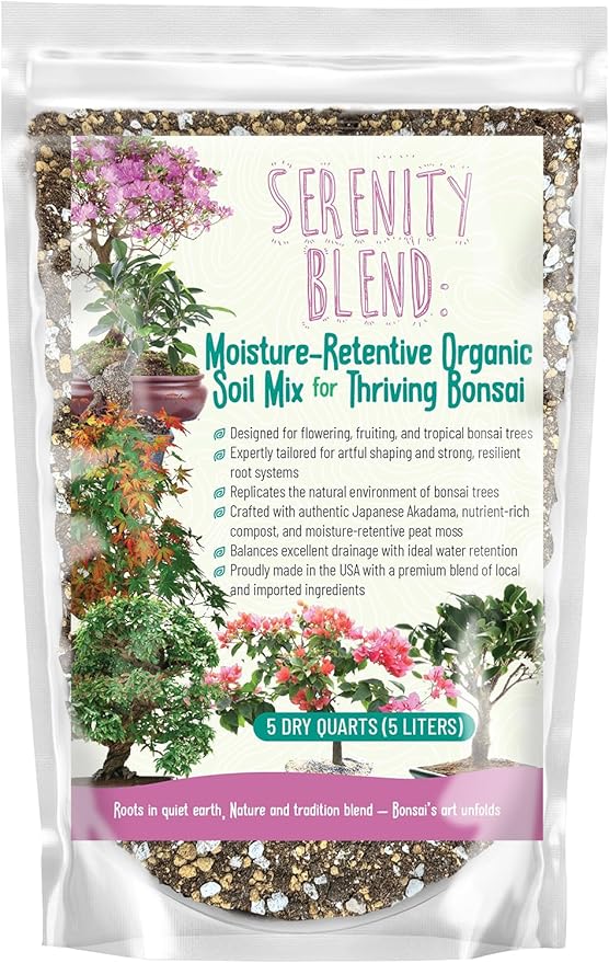 GARDENWISE Serenity Blend Bonsai Soil Mix – Moisture-Retentive & Organic for Flowering, Fruiting, and Tropical Bonsai Trees – Handcrafted in The USA with Akadama & Compost (4 quarts)