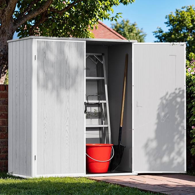 Devoko 5 x 3 Resin Outdoor Storage Shed with Floor (Light Gray)