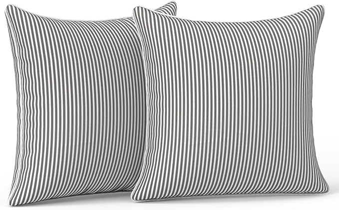 LVTXIII Outdoor/Indoor Throw Pillows, Decorative Patio Accent Pillows, Fluffy Water Repellent Garden Cushions for Home Patio Coach Sofa Use, 16×16 Inch, Pack of 2, Strip Grey