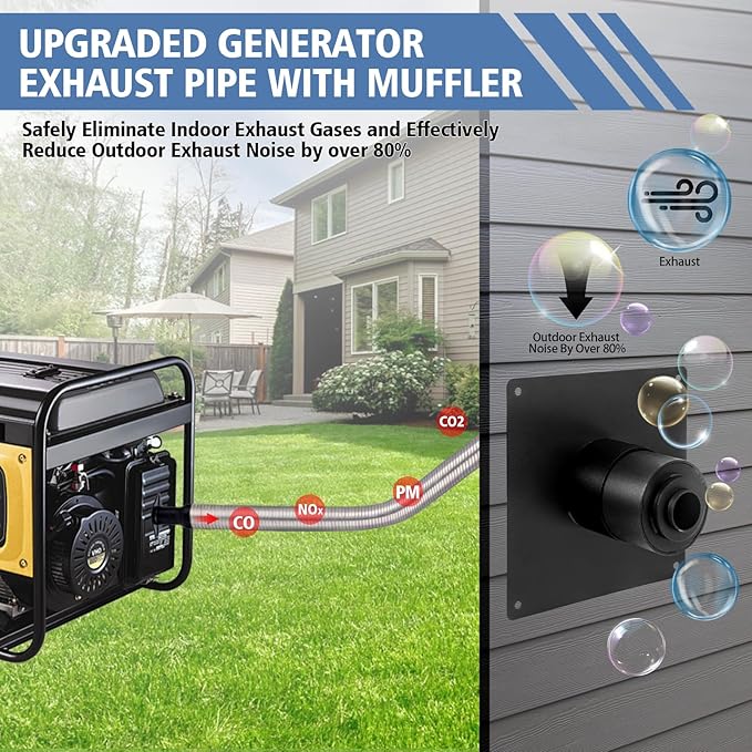 Generator Exhaust Extension Kit, Generator Silencer Kit with Three Adapters, Generator Muffler Silencer Kit (Must Be Used in Shed Box) Exhaust Noise Reduce 80% (Black, 25.51" Flexible Hose)