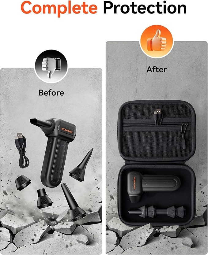 WOLFBOX Hard Carrying Case for MF60/MF70 Electric Air Duster [CASE ONLY, Device Not Included], Shockproof Travel Storage Bag for Compressed Air Blower & Accessories, Splash-Proof