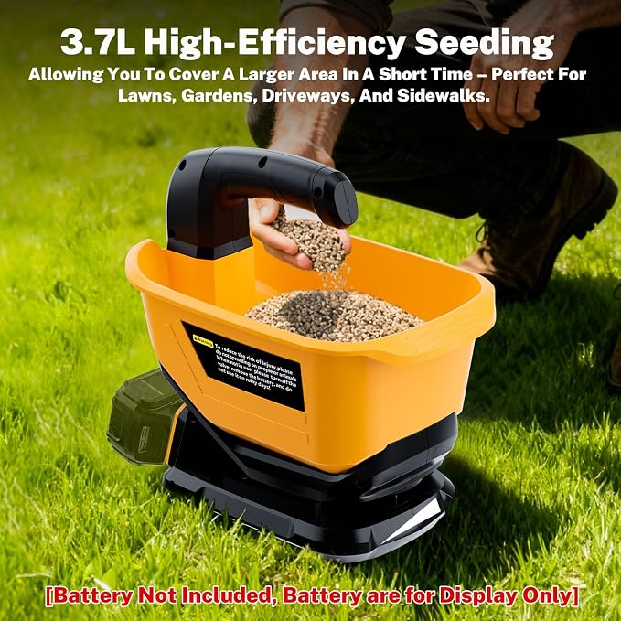 Seed Spreader Fertilizer Grass Seed Spreader Cordless Compatible with Dewalt 20V Battery, Salt Spreader for Snow 3.7L Handheld, All-Season Use [ Battery Not Included ]