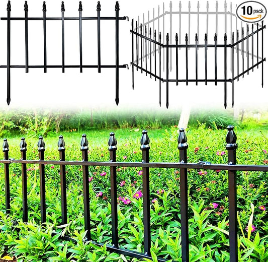 Thealyn Metal Decorative Garden Fence 22" Wide x 18" High (10 Panels, Total Length 18.3 feet), Metal Border Folding Fence, Landscape Fencing for Flower Bed, Yard, Animal Barrier