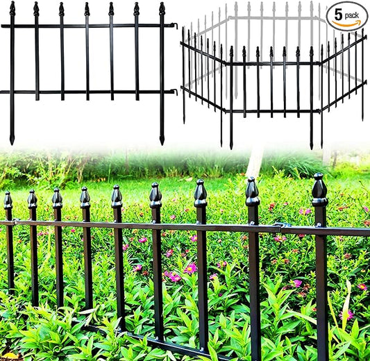 Thealyn Metal Decorative Garden Fence 22" Wide x 18" High (5 Panels, Total Length 9.17 feet), Metal Border Folding Fence, Landscape Fencing for Flower Bed, Yard, Animal Barrier