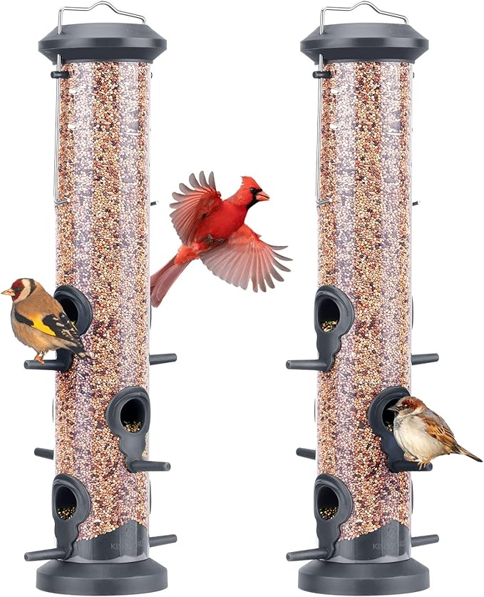 Kingsyard Glass Hummingbird Feeder for Outdoors Hanging + Kingsyard 2 Pack Tube Feeders with 6 Feeding Ports for Outdoors Hanging