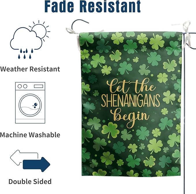 St Patricks Day House Flags 28 x 40 Double Sided for Outside Shamrock Clover Let the Shenanigans Begin Garden Decor Saint Patrick Spring Yard Signs