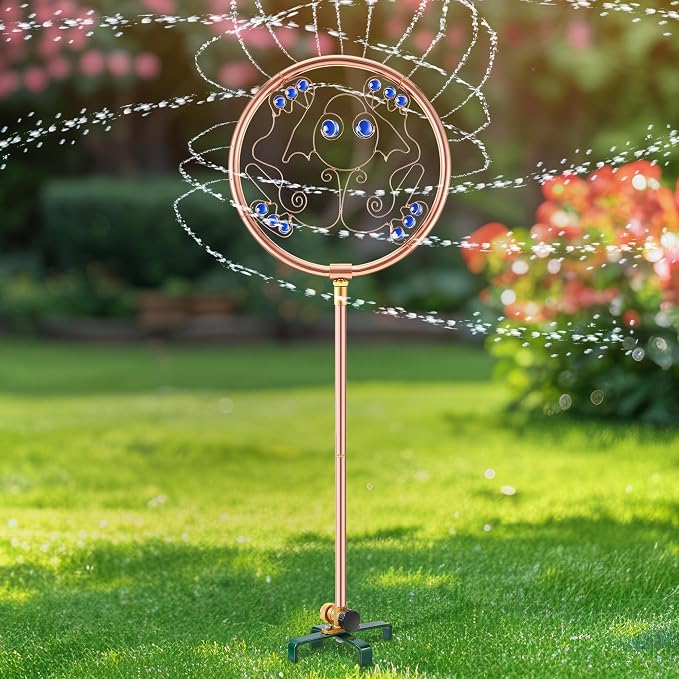 34" H Copper Coated Stainless Steel Ornamental Sprinkler, Corrosion Resistant Garden Rotating Sprinkler 360 Degree Shape Decorative for Lawn Garden Landscape(Frog)