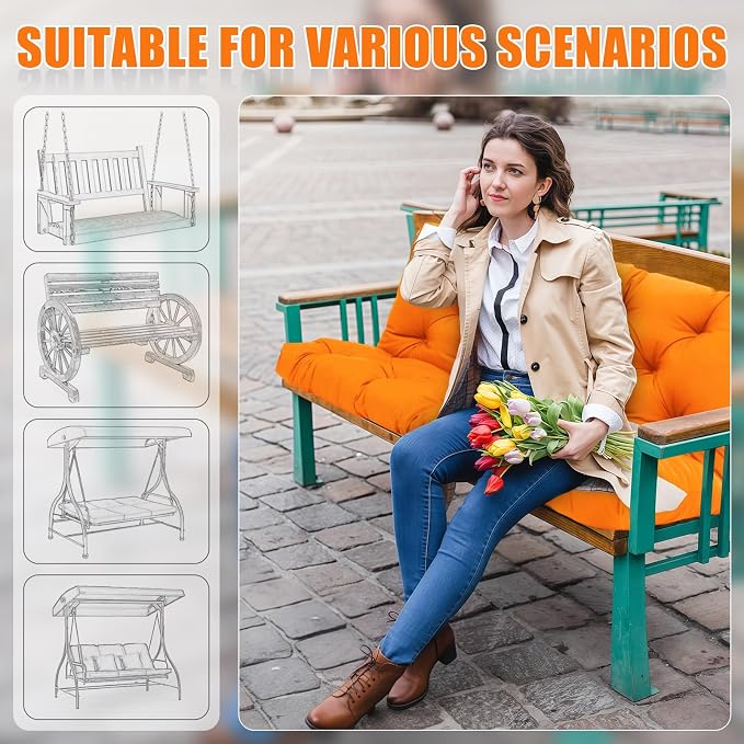 Porch Swing Cushions 2 Seater Replacement Thicken 5" Waterproof & Fade Resistant Swing Cushions for Outdoor Furniture Bench Patio Swing Cushion with Backrest & Ties(Orange 48x40x5inch)