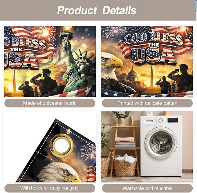 6 * 13FT Eagle Flag God Bless The UAS Garage Door Cover Decorations Independence Day Garage Door Banner for Outdoor Indoor Patriot Party Photography Backdrop