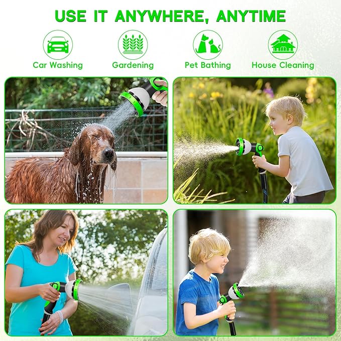 Junredy Garden Hose 50 FT, NON-EXPANDABLE Heavy-Duty Flexible & Lightweight Water Hose with 10-Function Nozzle, No-Kink, Leak-Proof Super Fabric, Solid Fittings for Lawn, Car, Outdoor (Black Blue)