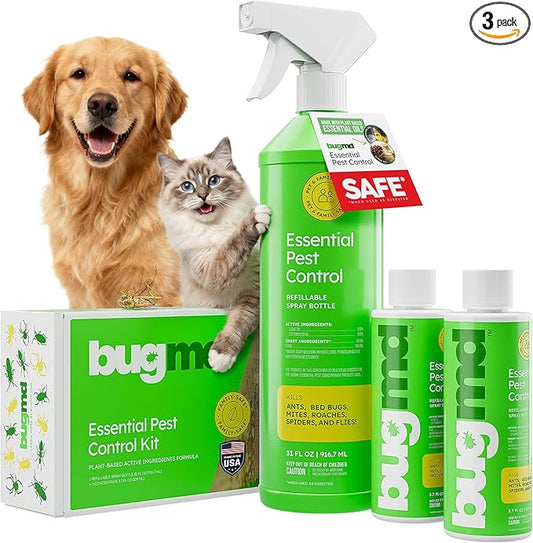 BugMD Bed Bug Spray, Roach & Ant Killer, Indoor Cockroach Treatment, Pet Safe Plant-Based Pest Control for Home, Kills Spiders Fleas Mites, 64 oz Kit