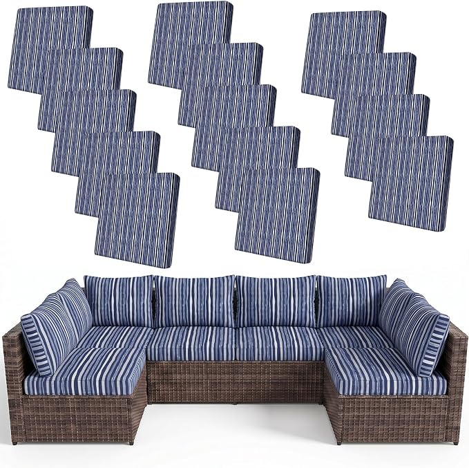 pickyNproud 14Pcs Patio Cushion Covers Stretch Outdoor Couch Cushions Slipcovers Replacement Washable Furniture Protector with Elastic Bottom Sofa Chair Seat Cover, Navy