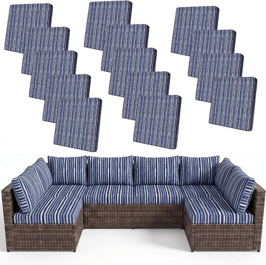pickyNproud 14Pcs Patio Cushion Covers Stretch Outdoor Couch Cushions Slipcovers Replacement Washable Furniture Protector with Elastic Bottom Sofa Chair Seat Cover, Navy