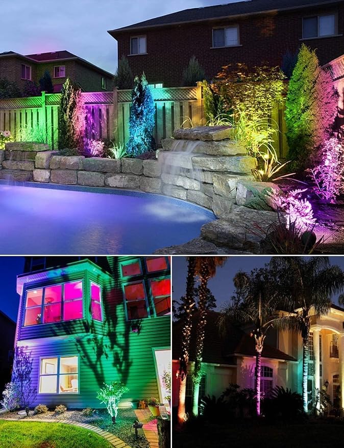 SUNVIE RGBW Low Voltage Landscape Lighting 12W LED Color Changing Landscape Lights Remote Control Waterproof Spotlights Outdoor Landscaping Lights for Yard Garden Christmas 16 Pack with Connector
