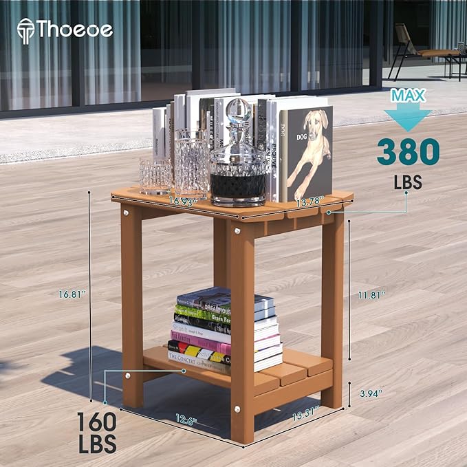 THOEOE Adirondack Outdoor Side Table, 2-Tier Sturdy Patio End Table Weather Resistant, Morden Side Table for Patio, Pool, Porch, Wood